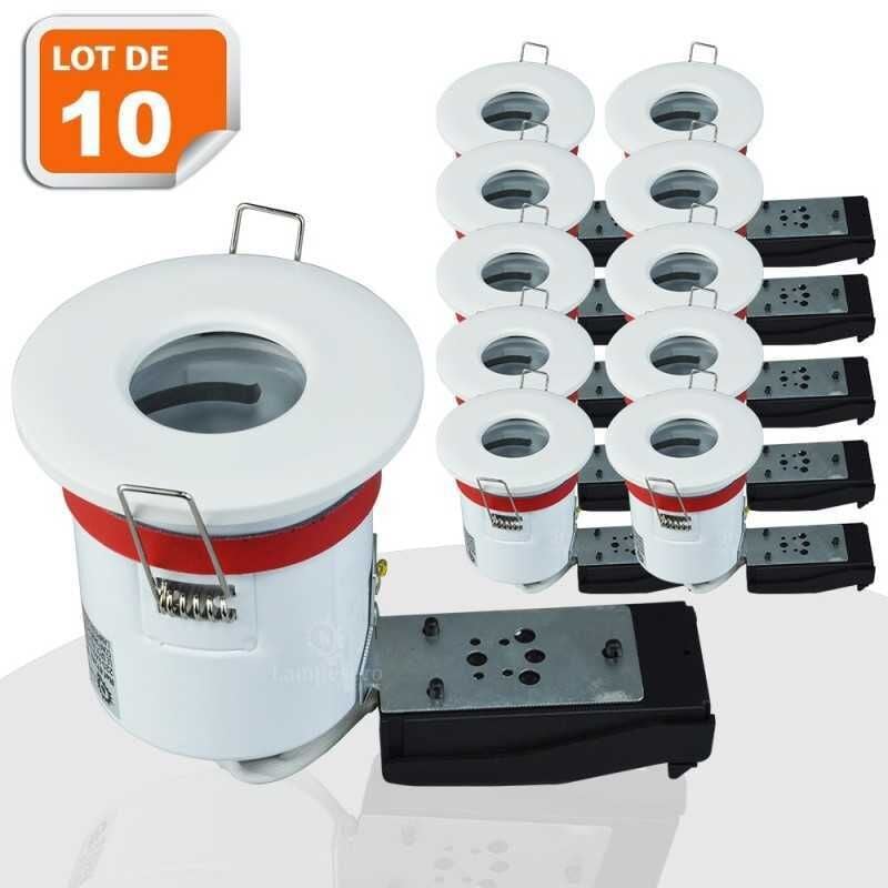 Lot de 10 Support de spot bbc Etanche IP65 Blanc 87mm avec douille GU10 automatique ref. 830W