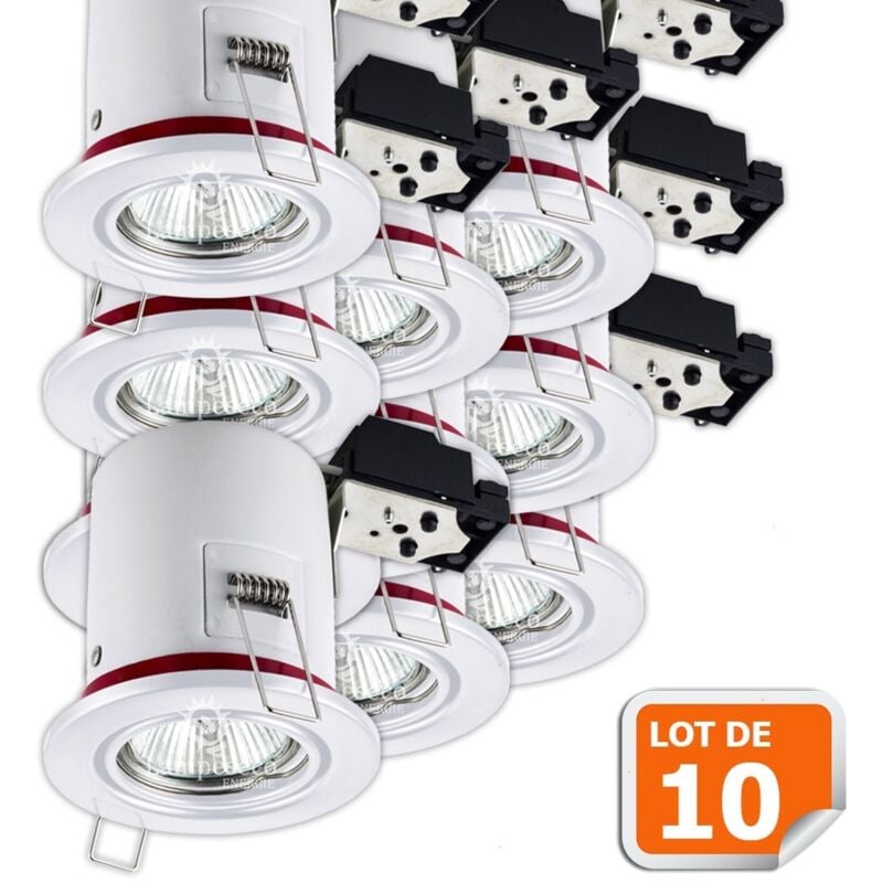 Lot de 10 Support de spot bbc Orientable Blanc diametre 90mm avec douille GU10 ref. 826