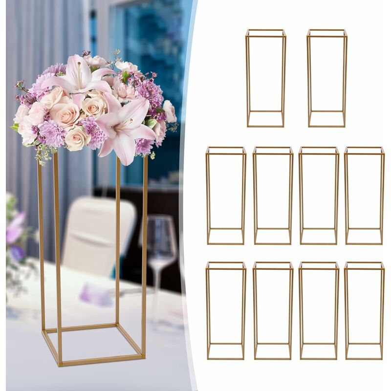 Lot de 10 supports de fleurs en métal pour table de mariage, 60 cm, or - Pour fête, événements, décoration d'intérieur