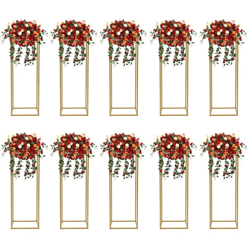 Gojoy - Lot de 10 supports de fleurs pour table de mariage, vases dorés de 80 cm, support de fleurs en métal, vase de sol haut géométrique, colonne