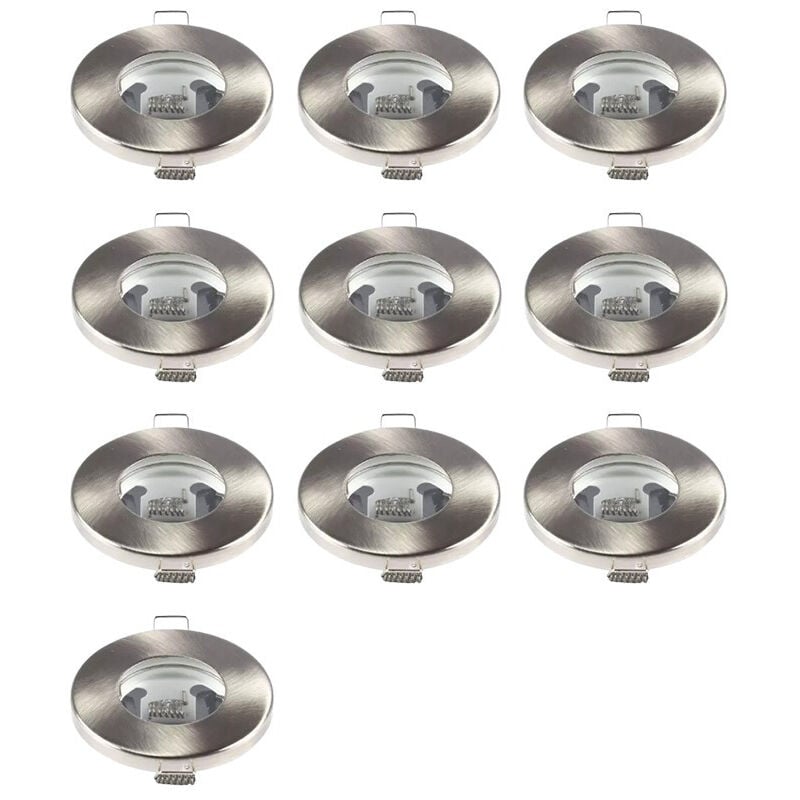 Lot de 10 Supports de Spot Étanches IP65 - Rond en Aluminium Brossé - Sans douille