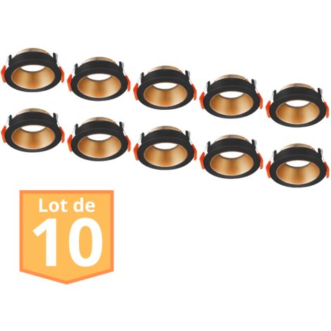 Lot de 10 supports de spots Beta R2 rond noir/cuivre-doré – Fixation à ressorts – Orientable – Pour ampoules MR16 GU5.3/GU10 – IP20 – Braytron