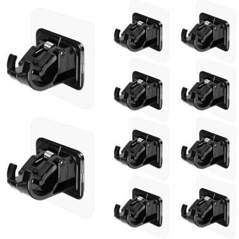 Lot de 10 supports de tringle à rideau auto-adhésifs sans perçage, sans crochets de tringle à rideau réglables sans perçage (noir)