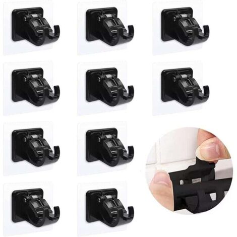 Lot de 10 Supports de Tringle à Rideau Sans Perçage - Crochets muraux autocollants pour salle de bain, cuisine, salons, chambres à coucher et hôtels（noir）