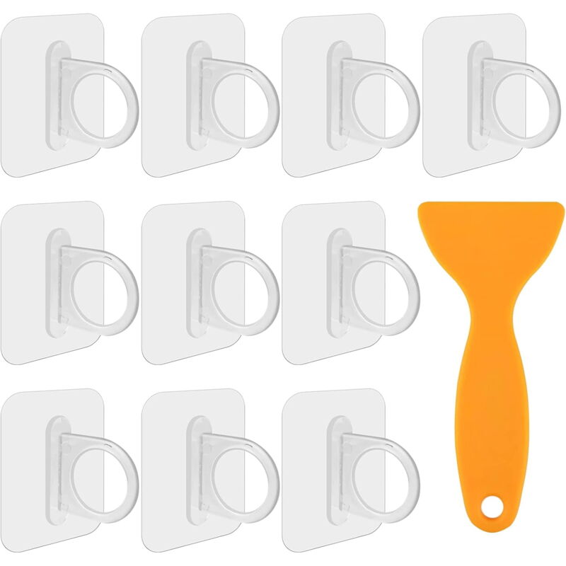 Lot de 10 supports de tringle à rideaux auto-adhésifs, sans perçage, pour cuisine, salle de bain, salon (10 pièces, transparent)