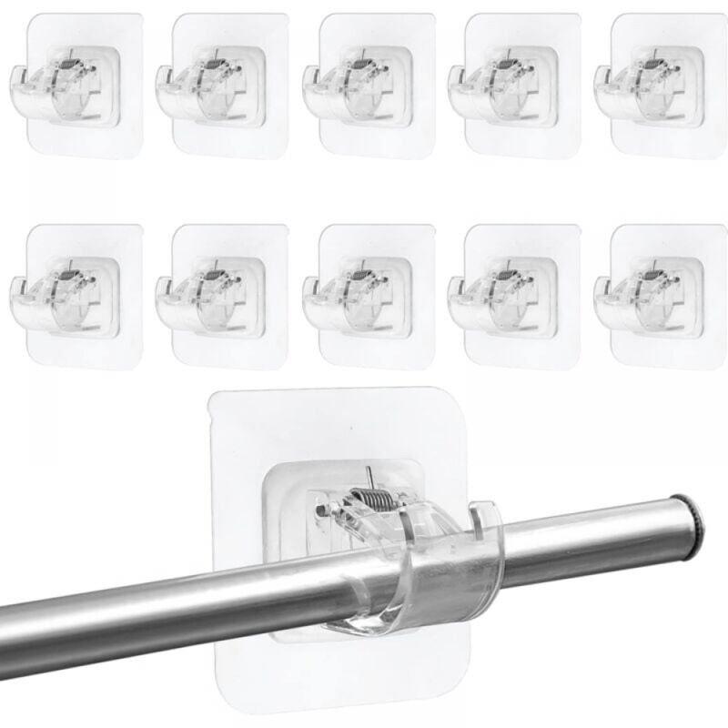 Lot de 10 supports de tringle à rideaux sans perçage, transparents et auto-adhésifs (tringle non incluse)
