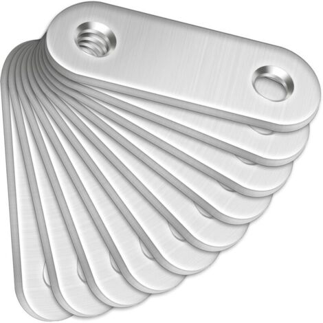 Lot de 10 supports droits (50 x 16 x 2 mm) en acier inoxydable avec trous pour bois