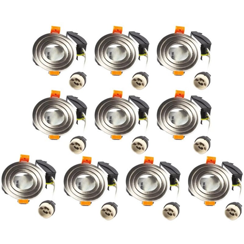 Lot de 10 Supports Spots Ronds Encastrables Orientables - Aluminium - Sans Douille