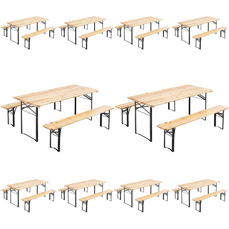 Lot de 10 table et 2 bancs en bois pliants 180x80x76cm - Bois