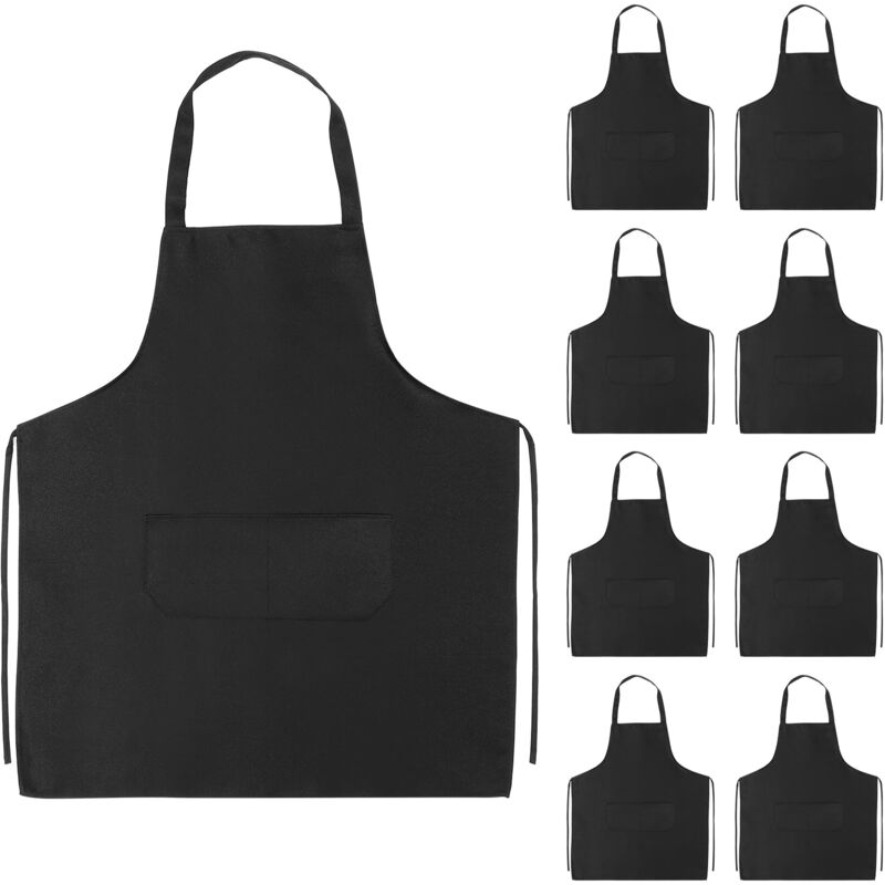 Feiyue - Lot de 10 tabliers unis lavables à double poche pour serveur, chef, cuisine, pour la maison, le restaurant
