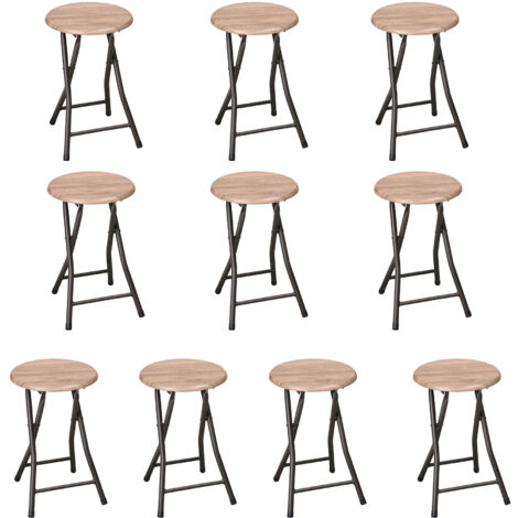 Lot de 10 tabourets pliables naturel et noir - DARCY
