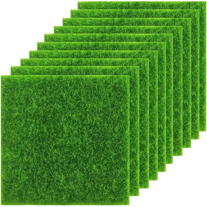 Lot de 10 tapis de gazon artificiel 31 cm x 31 cm - Tapis de gazon artificiel réaliste - Tapis de jardin artificiel pour ornements de jardin