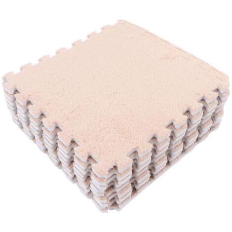 Lot de 10 tapis de sol en mousse pelucheuse, épais et doux, à joints prédécoupés et emboîtables, couleur beige clair.