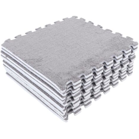 Lot de 10 tapis de sol en mousse pelucheuse, épais et doux, à joints prédécoupés et emboîtables, gris.