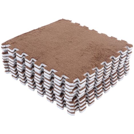 Lot de 10 tapis de sol en mousse pelucheuse, épais et doux, à joints prédécoupés et emboîtables, marron