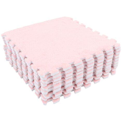 Lot de 10 tapis de sol en mousse pelucheuse, épais et doux, à joints prédécoupés et emboîtables, rose.