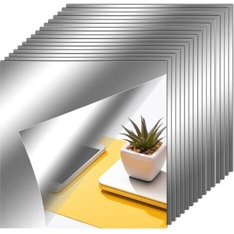 Lot de 10 Tenare Feuilles de Miroir Flexibles Carreaux de Miroir Adhésifs Non en Verre Autocollants de Miroir Mural pour Décoration Murale à Maison (16 Pièces, 6 x 6 Pouces)
