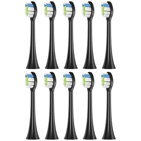 Lot de 10 têtes de brosse à dents de rechange pour HX6064, HX6930 et HX3 (noir).