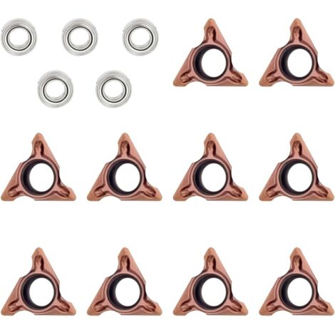 Lot de 10 têtes de coupe triangulaires à angle rond pour mini machine à chanfreiner pneumatique, inserts de tournage en acier tungstène avec 5 roulements, support d'outils de tournage de mousse insert