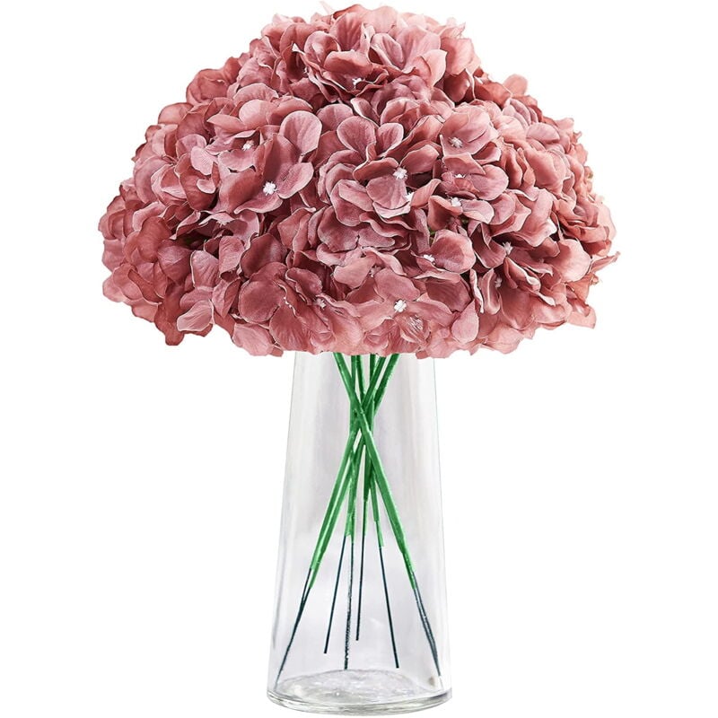 Feiyue - Lot de 10 têtes d'hortensia artificielles en soie avec tiges pour décoration de mariage, de fête, de baby shower - Rose poudré