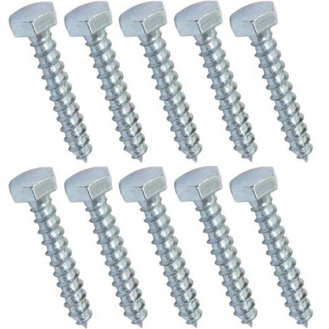 Lot de 10 - Tirefond/vis à bois M8x50mm - à tête hexagonale 6 pans - en acier-zingué - assemblage fixation charpente ossature contreplaqués agglomérés