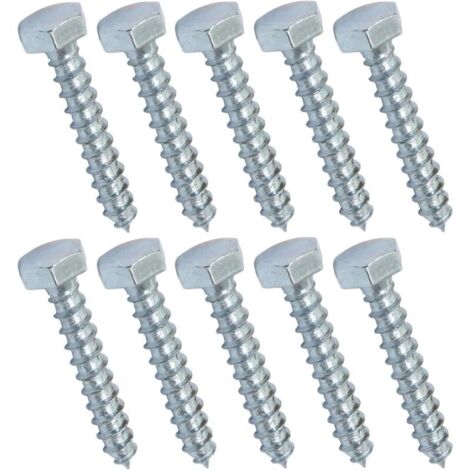 Lot de 10 - Tirefond/vis à bois M8x50mm - à tête hexagonale 6 pans - en acier-zingué - assemblage fixation charpente ossature contreplaqués agglomérés