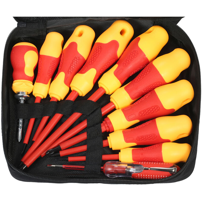 Lot de 10 tournevis isolés 1000V avec embouts magnétiques fendus et Phillips Soft Grips Outils de réparation pour électriciens