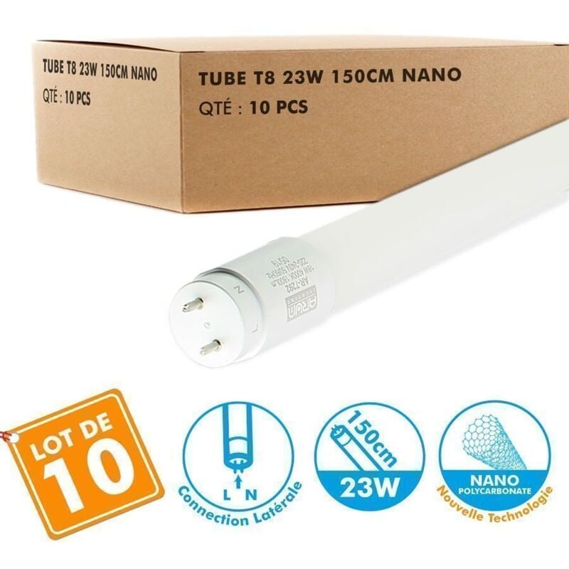 Eclairage Design - Lot de 10 Tubes T8 led 150cm 24W connexion latérale Température de Couleur: Blanc Froid 6000K