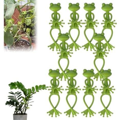 [Lot de 10 tuteurs en forme de grenouille] Support plantes grimpantes avec attaches créatives - 15x14 cm - Matériaux robustes - Idée cadeau jardinage