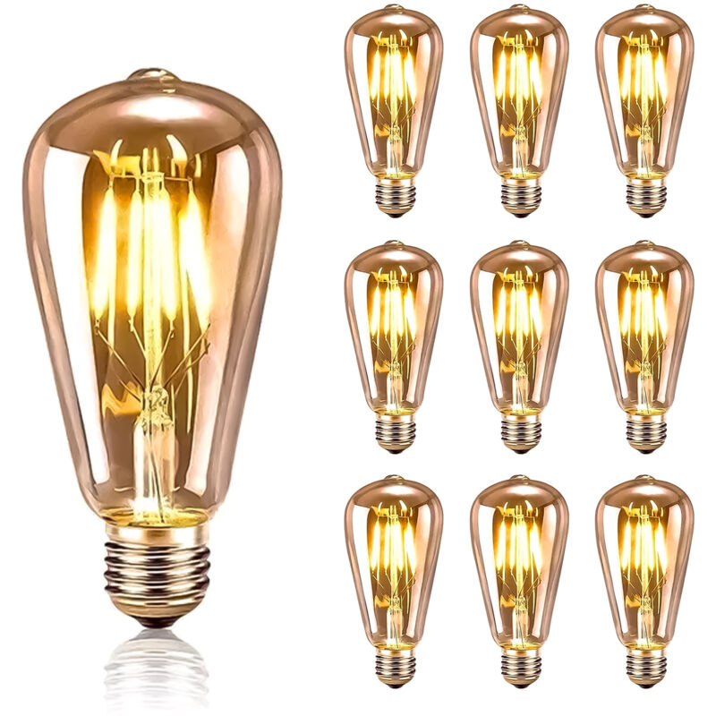 Lot de 10 Ampoule LED Vintage Edison Style Retro 4W E27 Antique Lampe décorative Blanc Chaud 2200K, en Verre Ambré - Efficacité Maximale et Économie