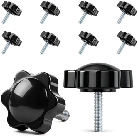 Lot de 10 vis à poignée étoile - Vis moletées M5 x 20 mm - Vis avec poignée - Vis à tête étoile - Écrou à poignée étoile - Pour machine-outils, machines de serrage