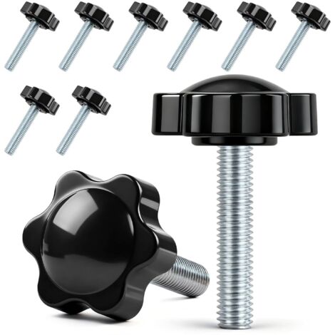 Lot de 10 vis à poignée étoile - Vis moletées M8 x 40 mm - Vis avec poignée - Vis à tête étoile - Écrou à poignée étoile - Pour machine-outils, machines de serrage