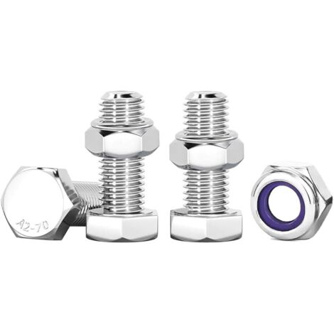 Lot de 10 vis à tête hexagonale M6 avec écrous en acier inoxydable A2 V2A M6 x 16 mm Vis autobloquantes pour meubles, voitures