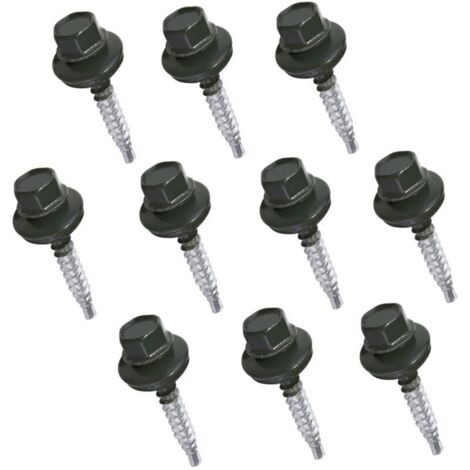 Lot de 10 vis autoperceuses métal pour bois Ø4.8x35 mm – Rondelle d'étanchéité EPDM – Couleur gris anthracite RAL 7016 – Tête hexagonale 8 mm - C57210