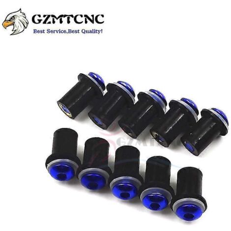 Lot de 10 vis de pare-brise M5 avec rondelle et écrou pour Yamaha YZF R1 R6 R7 600R 750R 1000R FZ1 FZ6 FZ6R FJR1300 (bleu)