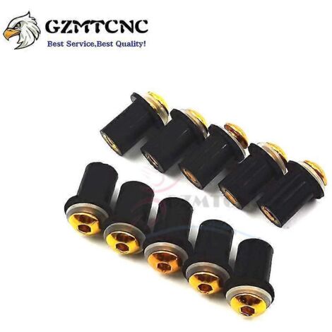 Lot de 10 vis de pare-brise M5 avec rondelle et écrou pour Yamaha YZF R1 R6 R7 600R 750R 1000R FZ1 FZ6 FZ6R FJR1300 - Or
