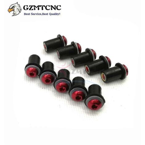 Lot de 10 vis de pare-brise M5 avec rondelle et écrou pour Yamaha YZF R1 R6 R7 600R 750R 1000R FZ1 FZ6 FZ6R FJR1300 (rouge)