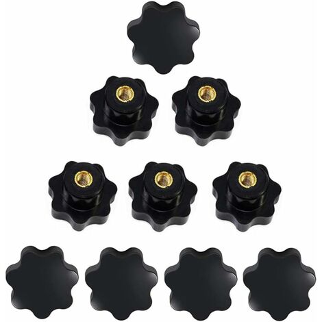 Lot de 10 vis étoile M8, écrous filetés femelles M8, bouton de serrage à filetage femelle, tête en forme d'étoile en plastique noir, bouton de serrage en forme de bouton, poignée, bouton à main, machi