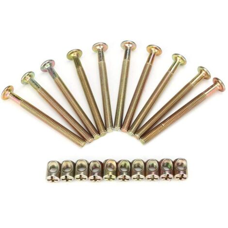 Lot de 10 vis M6 en acier au carbone de 70 mm pour meubles, fixations à came avec cheville et écrou préinstallé avec écrous de fixation de 6 mm
