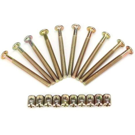 Lot de 10 vis M6 en acier au carbone de 70 mm pour meubles, fixations à came avec cheville et écrou préinstallé avec écrous de fixation de 6 mm
