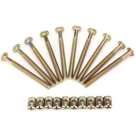 Lot de 10 vis M6 en acier au carbone de 70 mm pour meubles, fixations à came avec cheville et écrou préinstallé avec écrous de fixation de 6 mm
