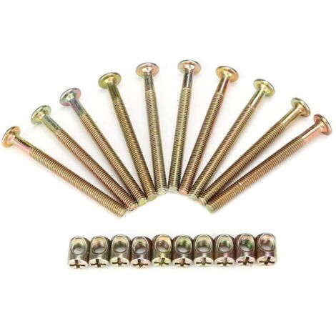Lot de 10 vis M6 en acier au carbone de 70 mm pour meubles, fixations à came avec cheville et écrou préinstallé avec écrous de fixation de 6 mm
