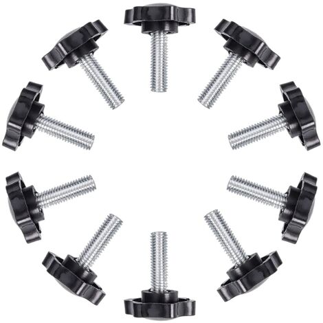 Lot de 10 vis moletées filetées à tête étoile en plastique durable, boutons de poignée en fer, vis de serrage pour loquet de machines, M6x25mm