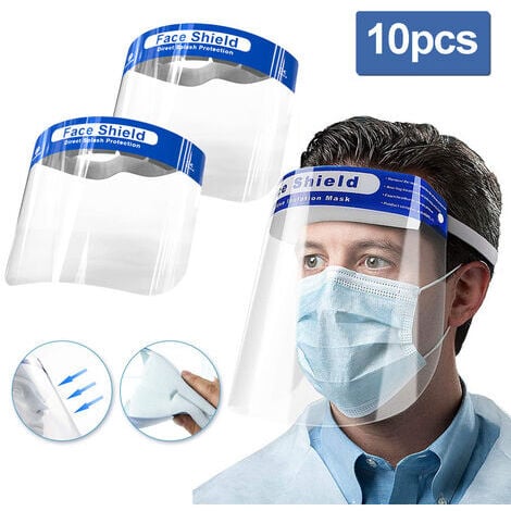 EINEMGELD Lot de 10 visières de Protection pour Le Visage,Masque en Plastique léger et réglable pour éviter salive, Gouttes, Pollen et la pouss