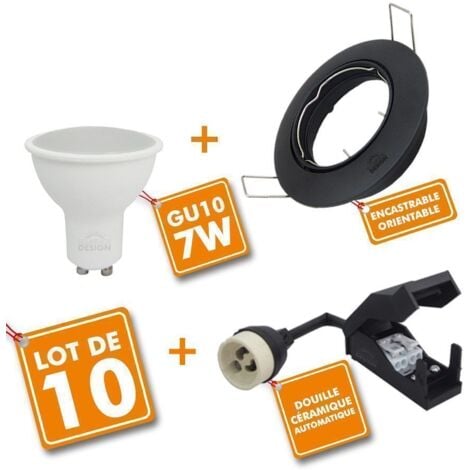 Lot de 10 x Spot encastrable Noir orientable complet LED 7W eq 60W  Température de Couleur: Blanc chaud 2700K