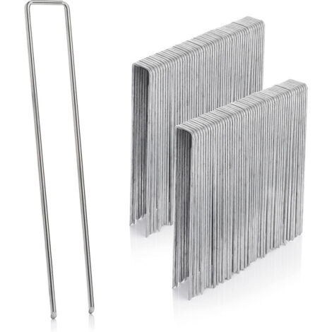 Lot de 100 agrafes de fixation pour jardin 150x30 mm – Piquets en acier galvanisé en U pour toile de paillage, grillage et clôture