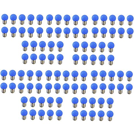 LOT DE 100 AMPOULES LED BLEUE E27 COULEUR - GROS CULOT