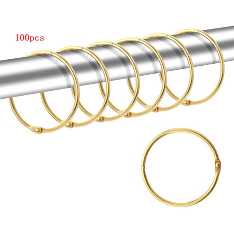 Lot de 100 anneaux de rideau de douche, crochets de rideau de douche décoratifs antirouille, crochets ronds en métal pour tringle de douche de salle de bain (doré)