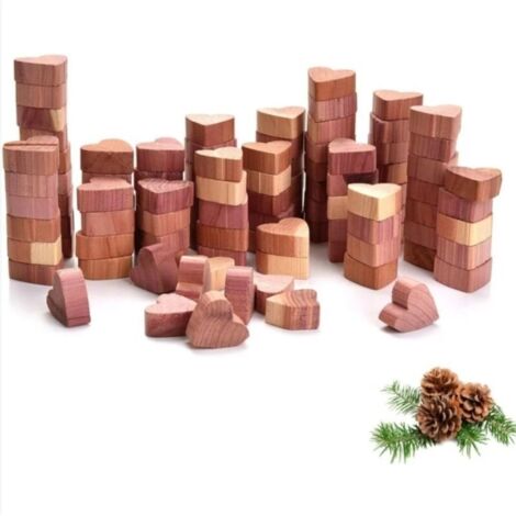 Lot de 100 Anti Mites Bois de Cèdre Anti Mites Textiles Antimites Boules en Bois de Cèdre Cœurs Naturel sans Produit Chimique, Piège Naturel Contre Les Mites pour Les Armoires, Les Tiroirs-Crezuo
