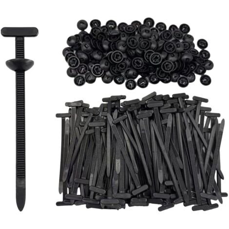 Lot de 100 attaches de câble universelles en nylon pour voiture, clips de fermeture éclair, rivets en plastique robustes, style T